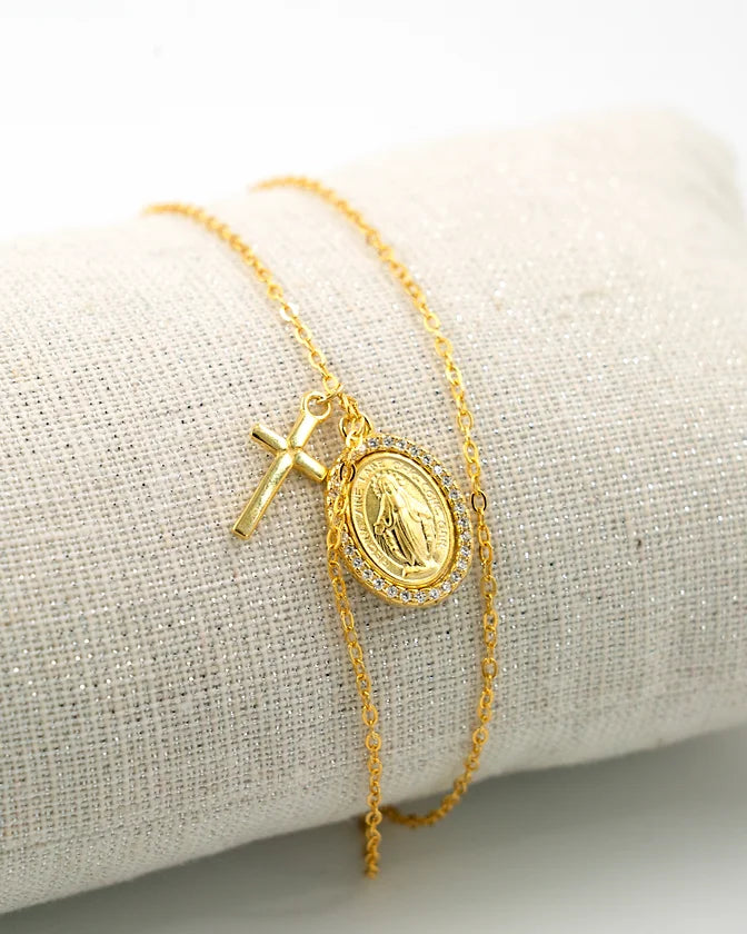 Colar Diamond Miraculous Mary com cruz