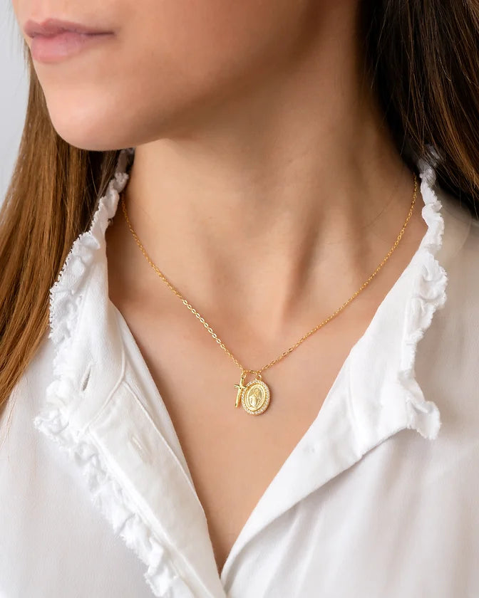 Colar Diamond Miraculous Mary com cruz