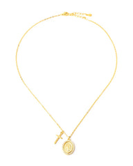 Diamond Miraculous Mary  & Cross necklace